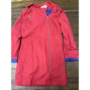 MICHAEL KORS Womens Red Zip-front W/MK Hardware Trench Jacket Coat Size S